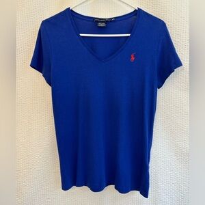 Ralph Lauren Sport Women's Royal Blue V-Neck Short Sleeve Tee Size: Medium